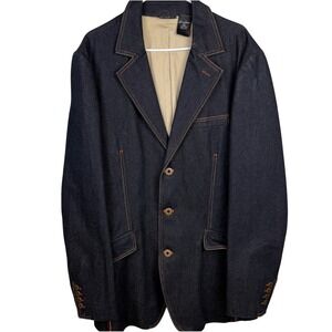 Vintage Sean John Denim Blazer Jacket XXL Dark Wash Contrast Stitch Coat Y2K